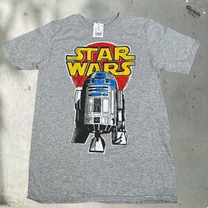 Retro Star Wars R2-D2 Graphic T-Shirt Gray XL Sci-Fi Movie Official Disney Tee‎